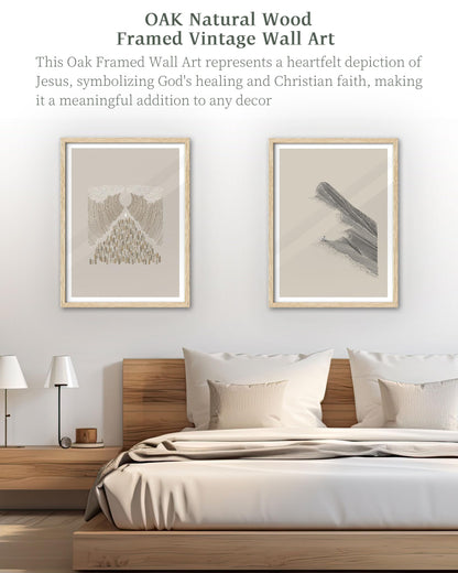 iHery Natural OAK Wood Jesus and Peter Walk on Water Framed Wall Art, 12x16 in Modern Sketch Bible Verses Canvas Art Decor, Beige Logs Boho Scripture 1Pack for Living Room Bedroom
