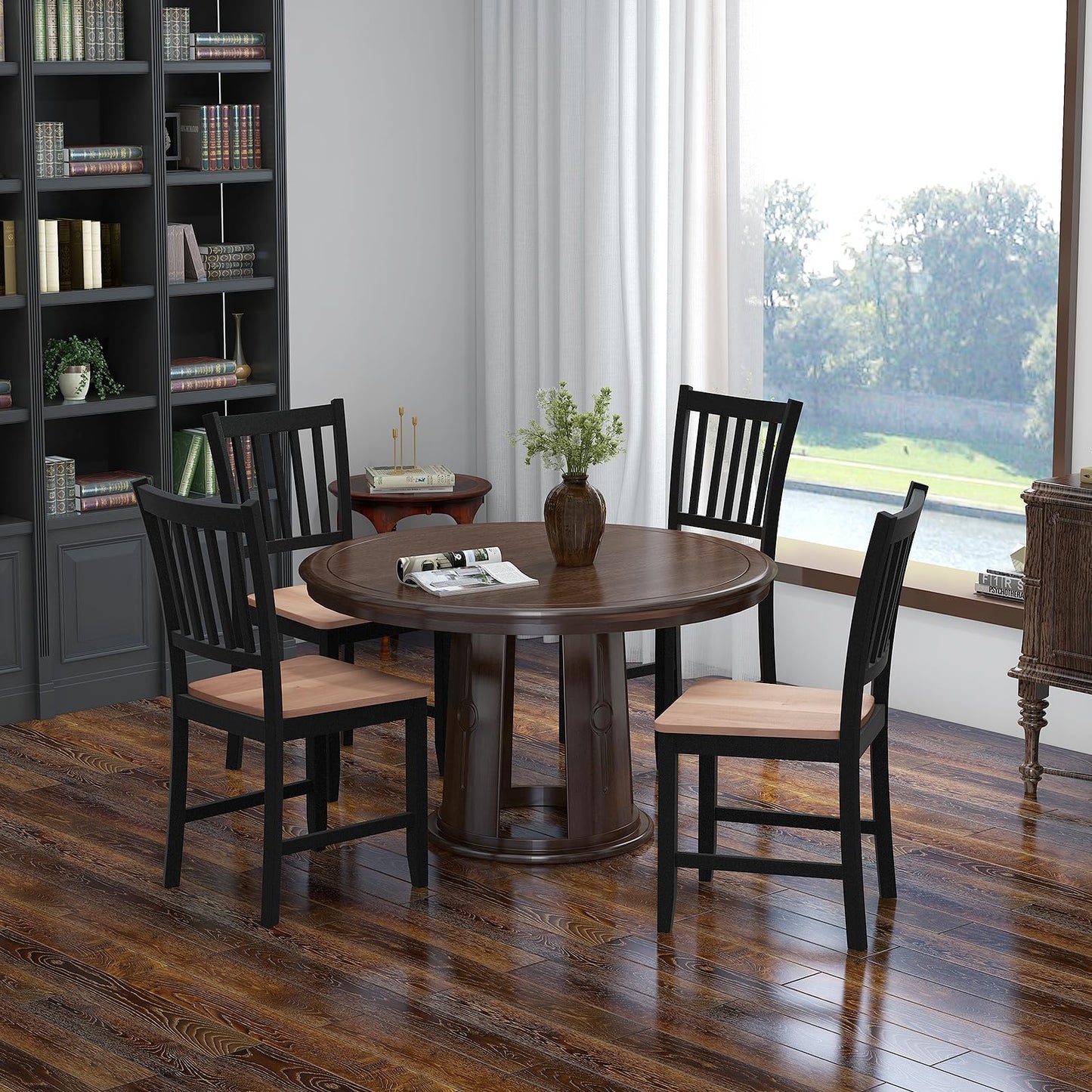 Giantex Wooden Dining Chairs Set of 4, Farmhouse Kitchen Chair with Rubber Wood Legs, Easy to Assemble Armless Dining Side Chairs, Dining Room Chairs, Black