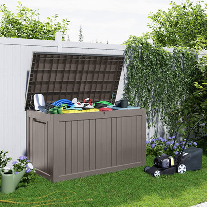 KFY 280 Gallon Outdoor Storage Box Waterproof, Resin Lockable Deck Box with Lid, Large Capacity Weatherproof Container for Patio Furniture Pool Accessories, Cushions(Grey, 280 Gallon)
