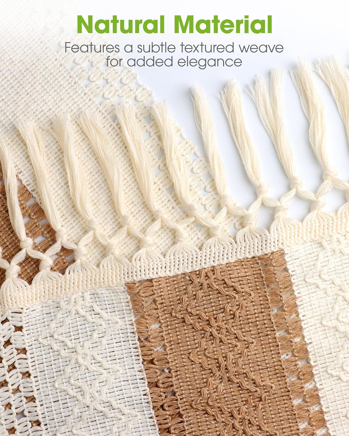 72 Inches, 12 72 Inch, Pureegg Farmhouse Boho Table Runner - Linen-Textured Woven Tassel Design for Dining Table Decor