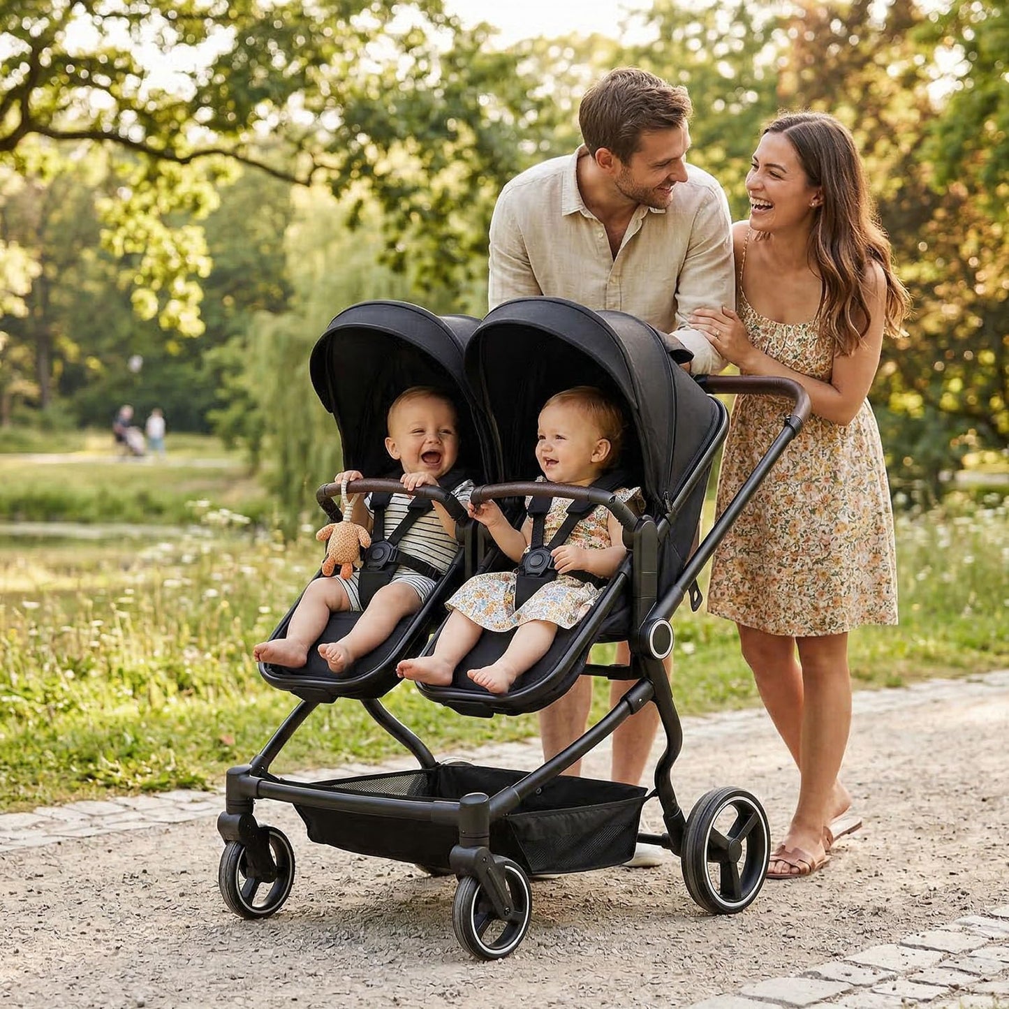 TALENBEEN Double Stroller for Infant and Toddler, Lightweight Side by Side Twin Baby Stroller, 26.8" Slim Design Fits Doors, Compact Foldable Travel Stroller, Independent Recline, Black