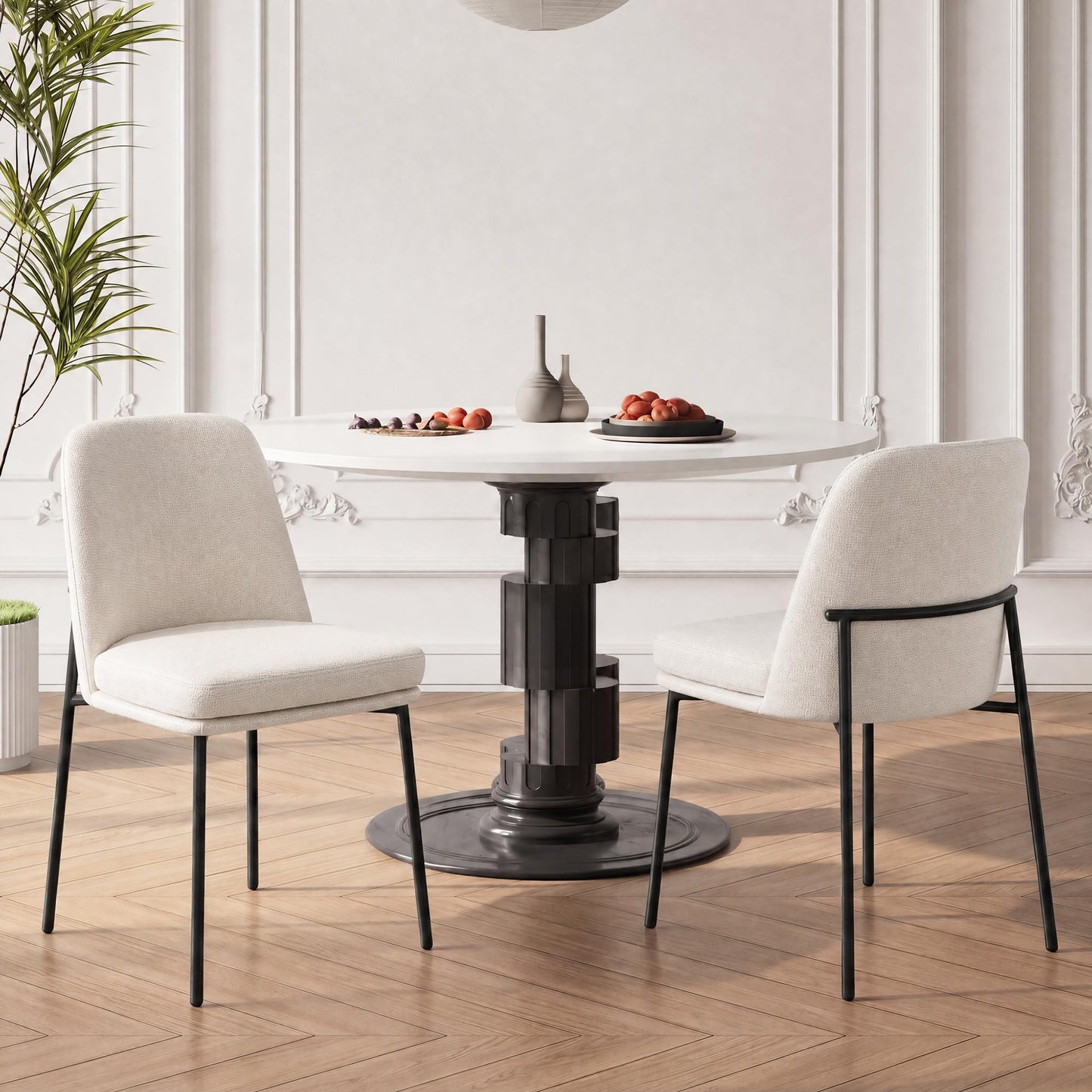 COLAMY Dining Chairs Set of 4, Modern Dining Chairs, Fabric Upholstered Dining Chairs, Kitchen Chairs with Curved Back and Metal Legs for Dining Room Kitchen Restaurant, Beige