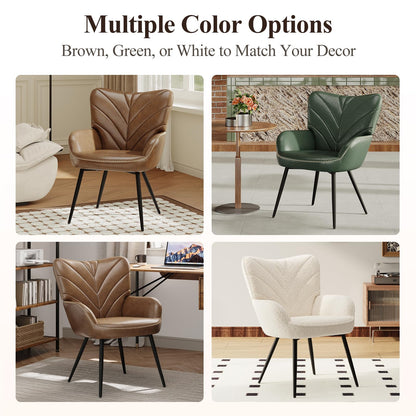 MALOL Mid-Century Sherpa Upholstered Accent Chair, Cozy Armchair with Curved Backrest, Sturdy Metal Legs, Soft Fabric Chair for Living Room, Bedroom & Reading Area,Beige