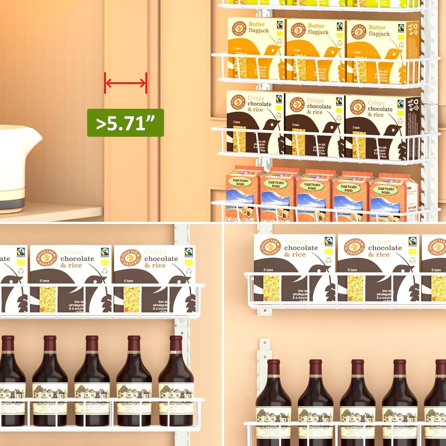 12 12 Churboro Over the Door Pantry Organizer Rack with Adjustable Baskets, Tiers Dual-use Spice Rack- Hanging or Wall