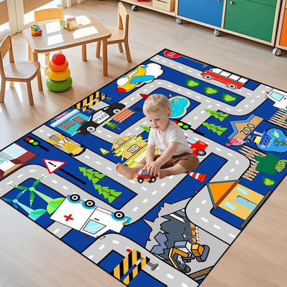 4.5x6 Kids Car Rug Play Mat - City Life Map Car Mat for Kids Toy Educational Play Traffic Road Carpet for Childrens