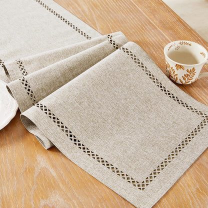 13 36 Inch 36 Inches 13x36 Inches, Burlap Style Farmhouse Table Runner, x Coffee, Rustic Geometric Hollow Table Runners
