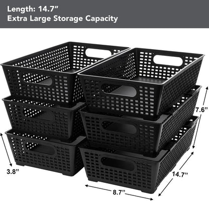 Tiawudi Stackable Woven Plastic Basket, Storage Bins for Cabinet, Closet, Shelf, Under Sink and Countertop, Pantry Organizer Bins, 6 Pack