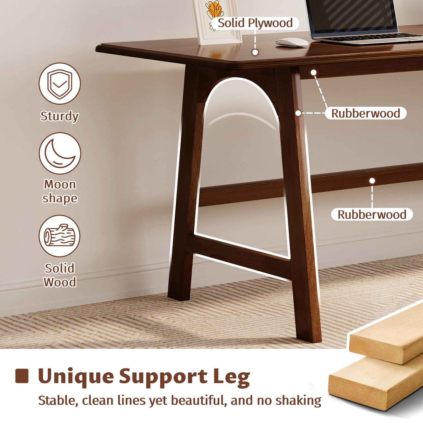 IOTXY Solid Wood Writing Table - 60" W x 24" D Minimalist Computer Desk for Home Office, Work, Study, Creativity, and PC Workstation, Walnut