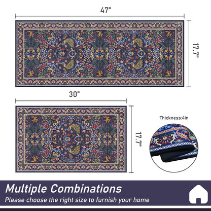 SAIKOOWA Kitchen Mats for Floor,Kitchen Rugs Mat Non Slip Washable Set of 2 PCS, Absorbent Runner Rugs for Kitchen, Front of Sink, 17.3"x 47"+17.3"x 30" Flowers Birds