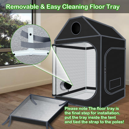 5x5 Grow Tent, 60"x60"x72" Roof Cube Plant Grow Tent, Indoor Growing Tent with Observation Windows, Lightproof Roof Cube Tent with Floor Tray, Mylar Hydroponic Tent