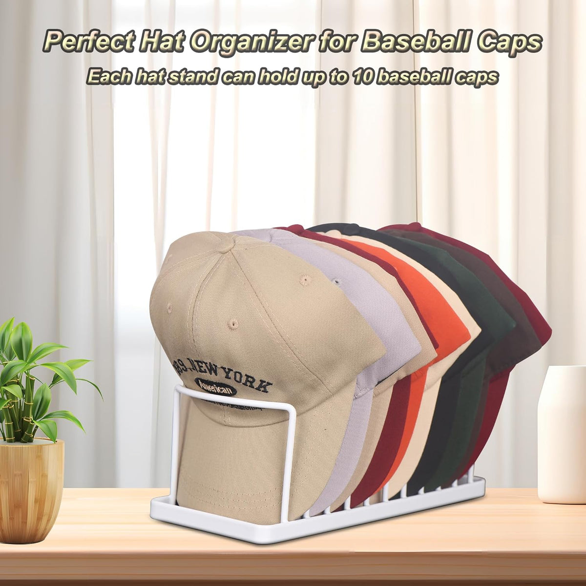Hat Organizer for Baseball Caps, 2 Pack Space Saving Stand Holds 20 Caps, No Install Holder