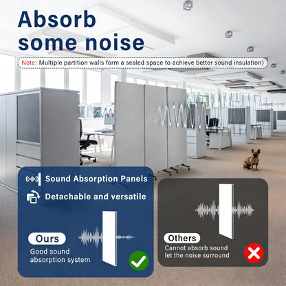 72" X 66" Partition Room dividers, 3 Panel Sound Proof Dividers for Office Partitions, Room Divider Privacy Panel with Wheels, Portable Temporary Wall for Office, Studio, School, Hospital(Light Gray)