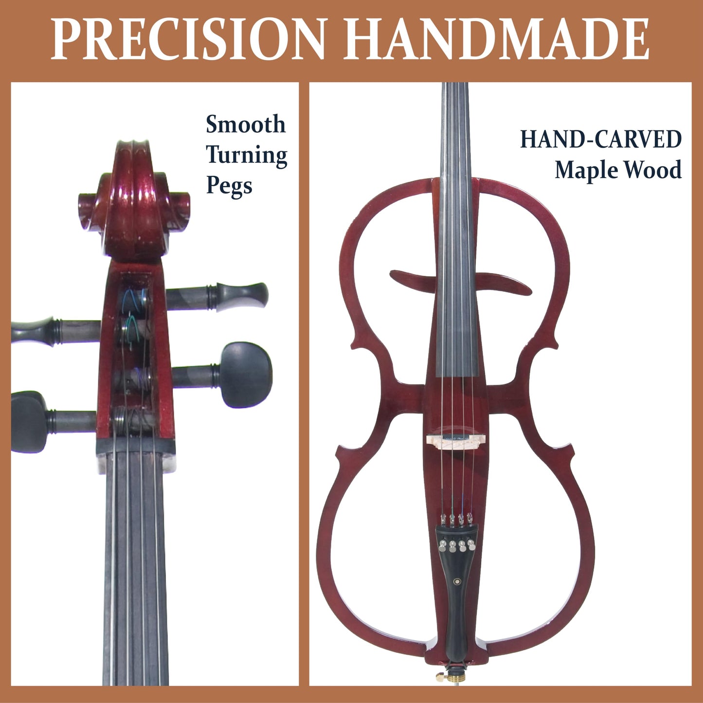 Cecilio CECO-1DW Ebony Electric Silent Metallic Mahagony Cello in Style 1, Size 4/4 (Full Size)