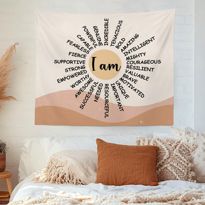 MNOSAIOO Inspirational Boho Sun Wall Tapestry Hanging for Classroom Kids, I Am Brave Important Tapestry, Motivational Mental Health Tapestries Wall Decor for Bedroom Therapy Office Home 60x50 inch