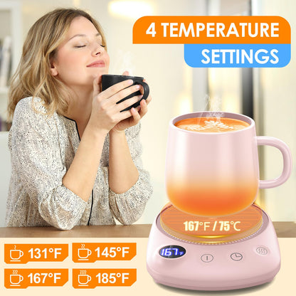 KitchekShop Coffee Mug Warmer - Fastest Heating & Highest Temperature, Coffee Cup Warmer for Desk Auto Shut Off, 4 Temp Settings & 1-12H Timer, Smart Electric Beverage Warmer for Coffee, Tea (Pink)