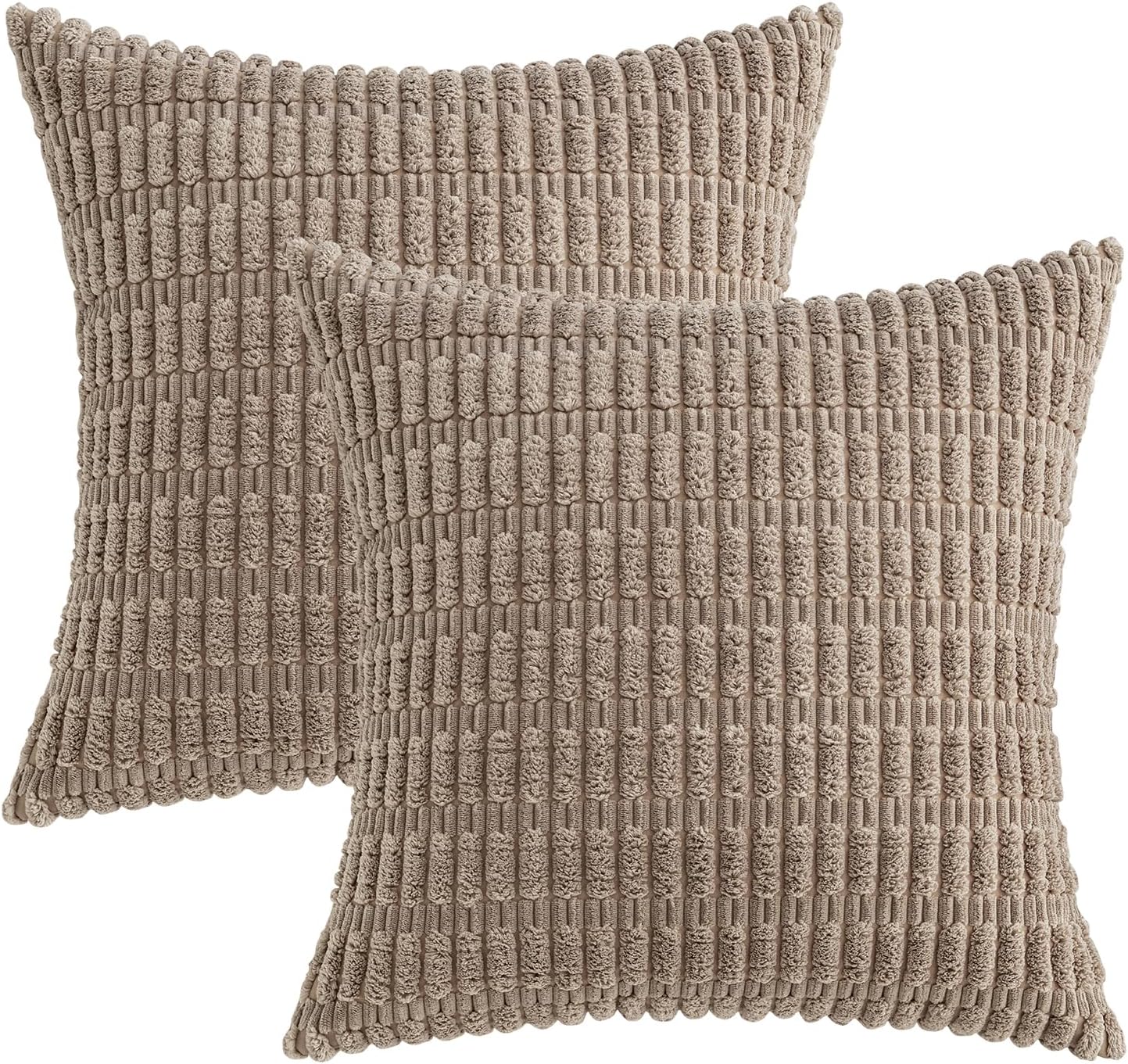 MIULEE Corduroy Decorative Throw Pillow Covers - Soft Boho Striped Design, 20x20 Inch, Light Brown | Modern Farmhouse Decor for Sofa & Couch