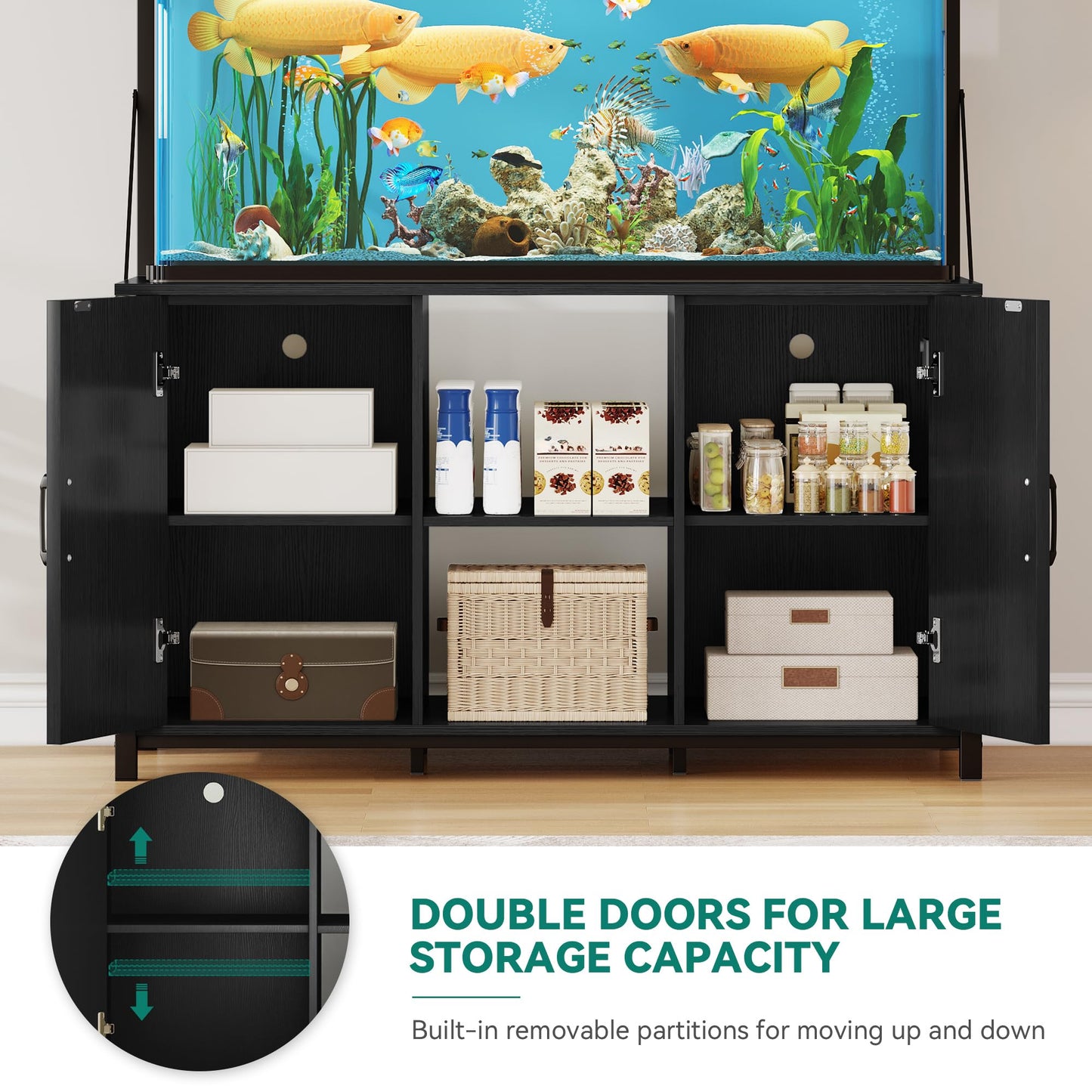 YITAHOME 120 Gallon Fish Tank Stand with Power Outlets, Heavy Duty Metal Large Aquarium Stand with Cabinet, Reptile Tank Turtle Terrariums Table for Fish Tank Accessories Storage,1100LBS Capacity