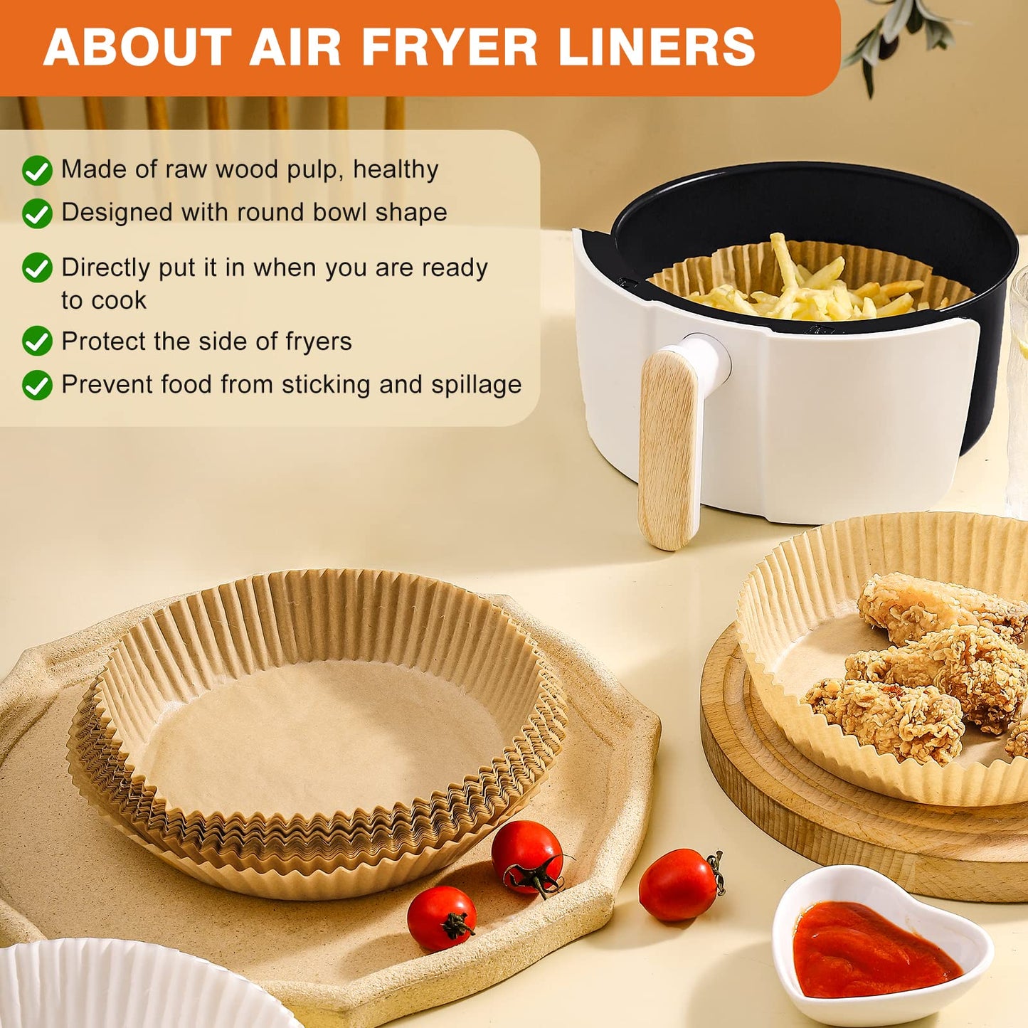 Air Fryer Paper Liners, 200pcs Air Fryer Liners Disposable, 8" Square Baking Liner for 5-8 qt Airfryer Basket, Non-stick and Oil Proof Parchment Paper for Oven, Pans & Baking