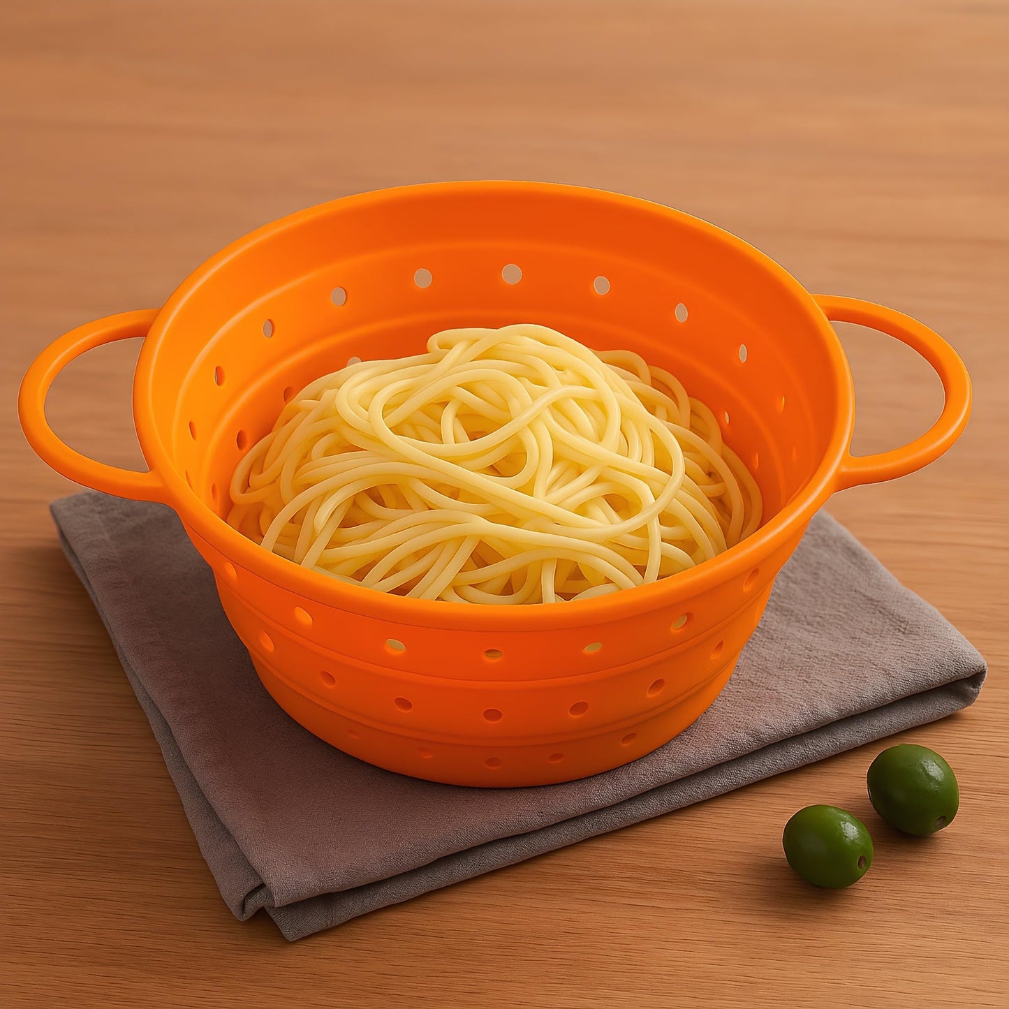 2 Pack Strainers and Colanders, Silicone Collapsible Sink Collander, Strainers and Colanders for Kitchen, Large Drainer for Vegetable, Food, Pasta (Orange)