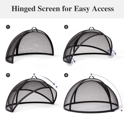 SUNCREAT Heavy-Duty Fire Pit Screen, Steel Mesh Round Spark Screen with Handle, 35 Inch