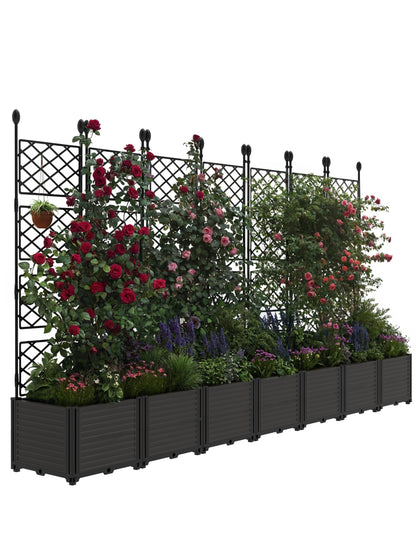 FinerFurnis Large 7-Section Raised Garden Bed with Metal Trellis – Modular Vertical Planter Box, Privacy Screen for Climbing Plants, Small Outdoor Spaces, Patio, Balcony – 7PCS