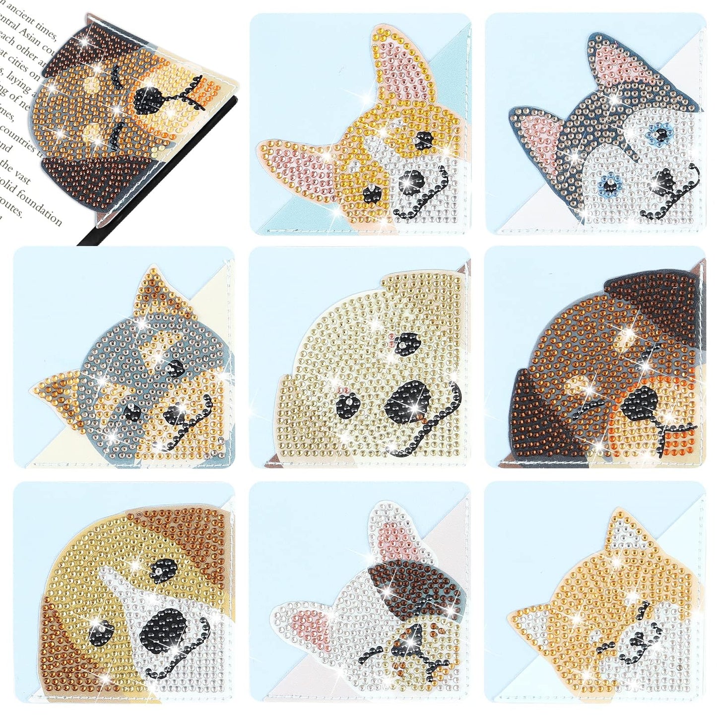 8 Pcs Dog Diamond Painting Corner Bookmark Dog 5D DIY Page Book Marks Triangle Book Lovers Gifts for Women Girls Art Craft Reading Lovers Presents