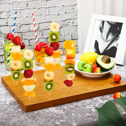 Wooden Food Skewer Holder Pick Stand and Display Holder Catering Appetizer Fruit Skewer Stand Food Display Rectangular Board with Holes for Catering(13.78 x 9.84 Inch,Rectangle Style)