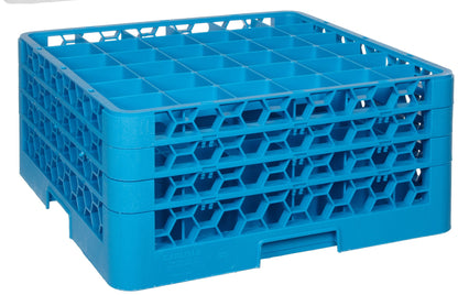 Carlisle FoodService Products Opticlean Glass Rack 16 Compartments with 3 Extenders for Kitchens and Restaurants, Plastic, 19.875 x 19.875 x 8.5 Inches, Carlisle Blue, (Pack of 2)