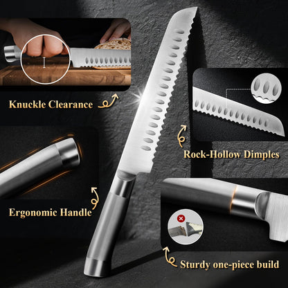 SeLucky 2 Pack Sourdough Bread Knife for Homemade Bread, Serrated Bread Cutter Ergo-Safe Engineering Anti-Stick Bread Bow Knife for Sourdough, Baguettes, Cakes