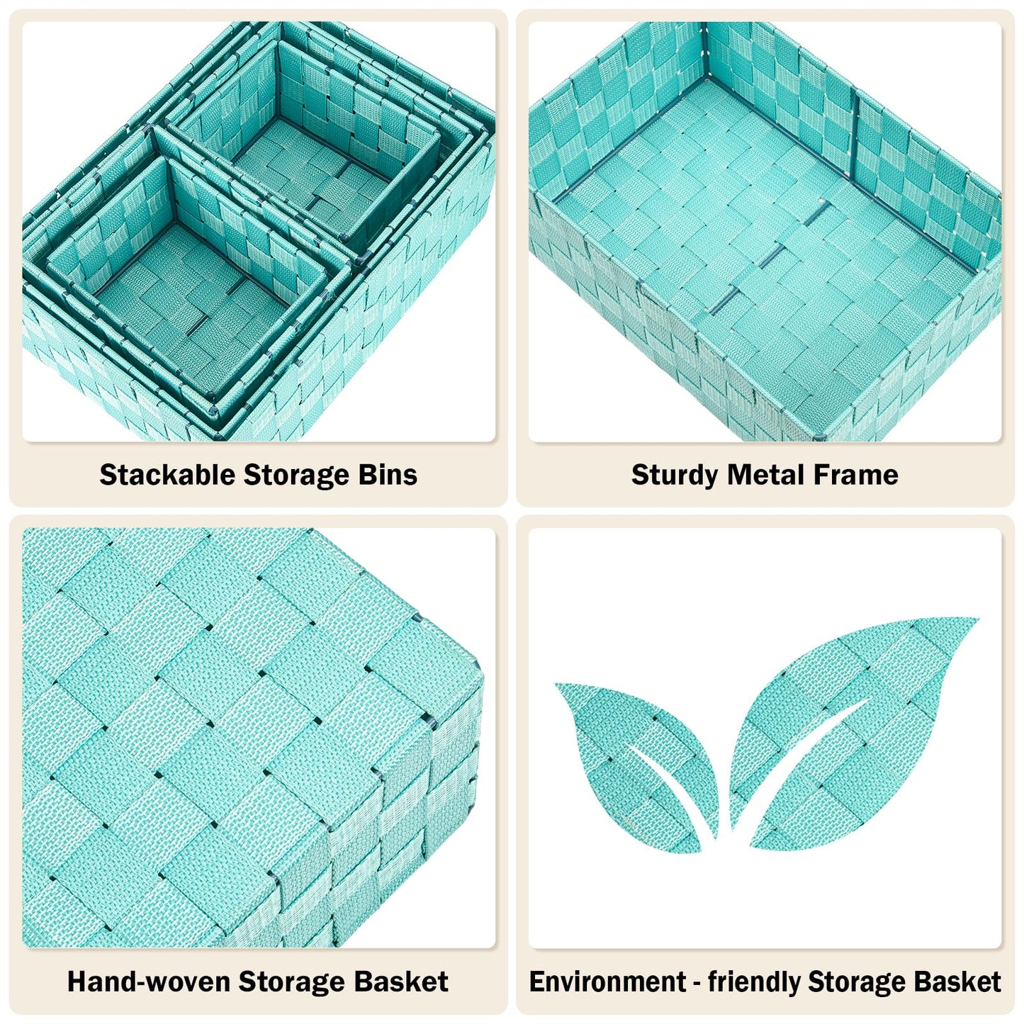 Uvellgift Woven Storage Baskets, Storage Bins, Cube Basket Container Baskets Storage Boxes Organizers for Clothes /Shelves/ Closet, Set of 6 (Aqua)