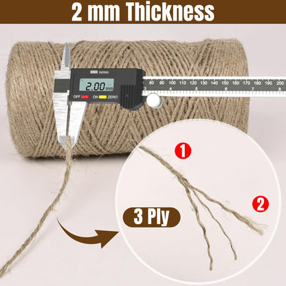 Jute Twine 2mm 4000 Feet Long Natural Jute Twine String for Garden, Crafts, Plant Tying, Gift Packing, DIY Projects(5Rolls, 800Feet/Roll)
