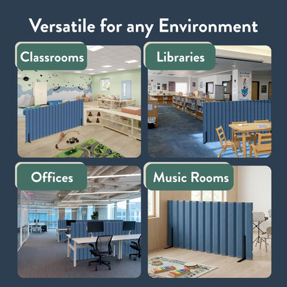 Angeles 30" x 6' Quiet Divider With Sound Dampening Panels, Freestanding Room Divider Wall, Blue