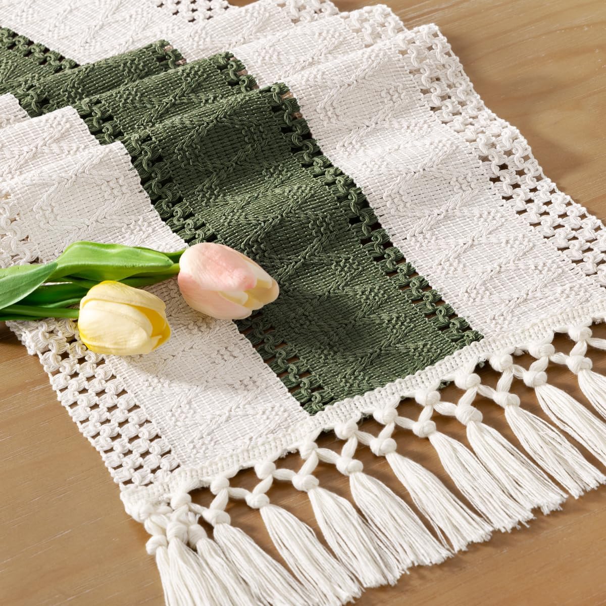 Summer 12x108 inch Socomi Boho Table Runner Farmhouse Rustic Dining Kitchen Centerpiece Decor Small Macrame Woven