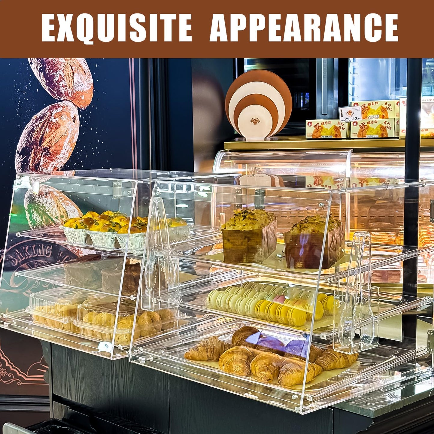 2PCS 3-Tier Commercial Countertop Bakery Display Case with Rear Doors, 20.9 x 17.3 x 16.7 inches, Clear Countertop Cabinet for Pastries and Desserts