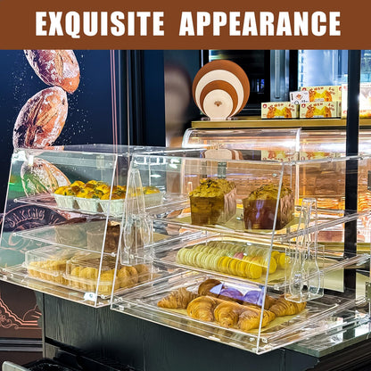 2PCS 3-Tier Commercial Countertop Bakery Display Case with Rear Doors, 20.9 x 17.3 x 16.7 inches, Clear Countertop Cabinet for Pastries and Desserts