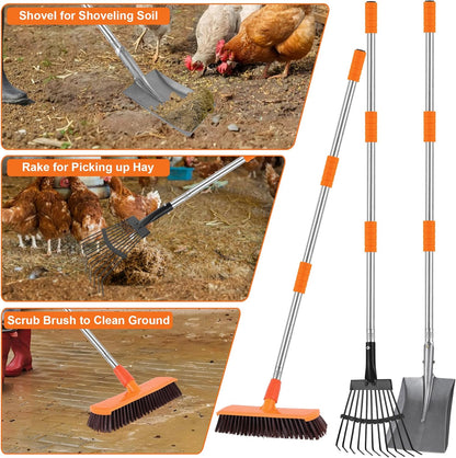 ROSTIUTE Chicken Poop Scooper Shovel Rake Scrub Brush for Chicken Coop Supplies Accessories for Cleaning