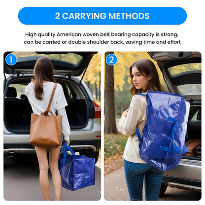 Simple Deluxe 6 Pack Extra Large Moving Bags with Backpack Straps, Strong Handles/Zippers, Heavy Duty Storage Tote For Moving Travel Camping Space Saving, Blue