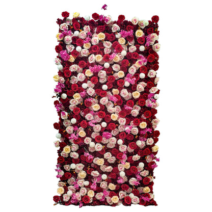 Artificial Flower Wall Panels 4Ft x 8Ft, 5D Silk Wedding Flower Wall, Photo Booth Flower Backdrop for Wedding, Baby Shower & Bridal Shower Decor (4x8 ft Red-Panel Only)