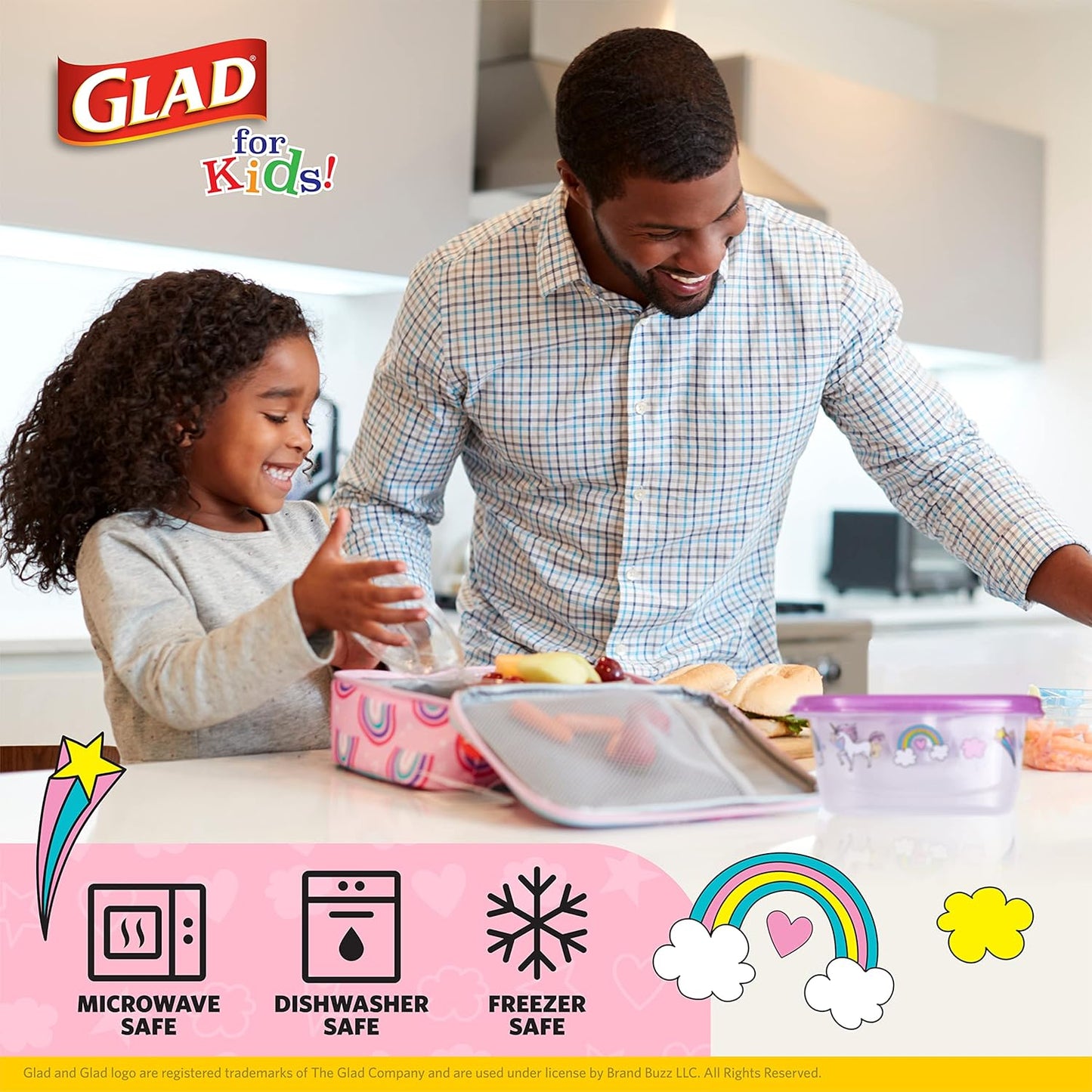Glad for Kids GladWare Snack Containers, Unicorn Design, BPA-Free Plastic, 24oz, 4 Count, Pink