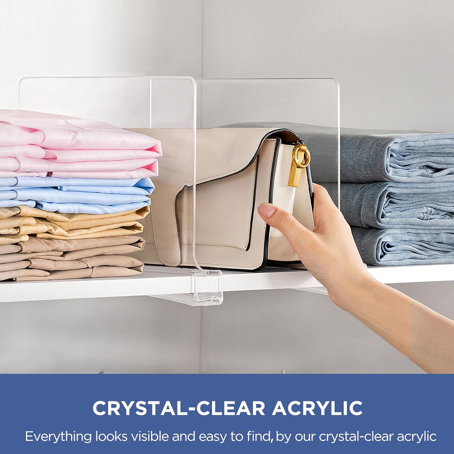12 Inches 4 Pack Closet HBlife Tall [Extra Tall Version] Clear Shelf Dividers, Purse Organizer for Perfect for Sweater
