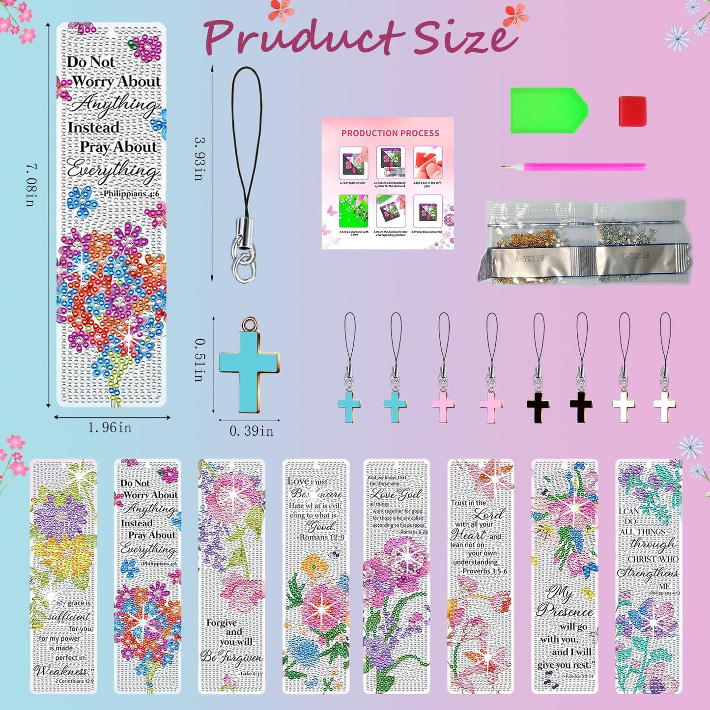 HTTDMY 8PCS Diamond Painting Art Bookmarks,Cute Acrylic Bookmarks Crafts Kits Gifts with Pendants for Adult Women Book Lovers (Flower)