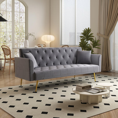 KEIKI 72" Futon Sofa Bed, 2-in-1 Loveseat, Velvet Upholstered Couches for Living Room, Sofa Sleeper for Small Space, Comfy Rest Folding Bed, Modern Apartment Essentials for Bedroom, Gray