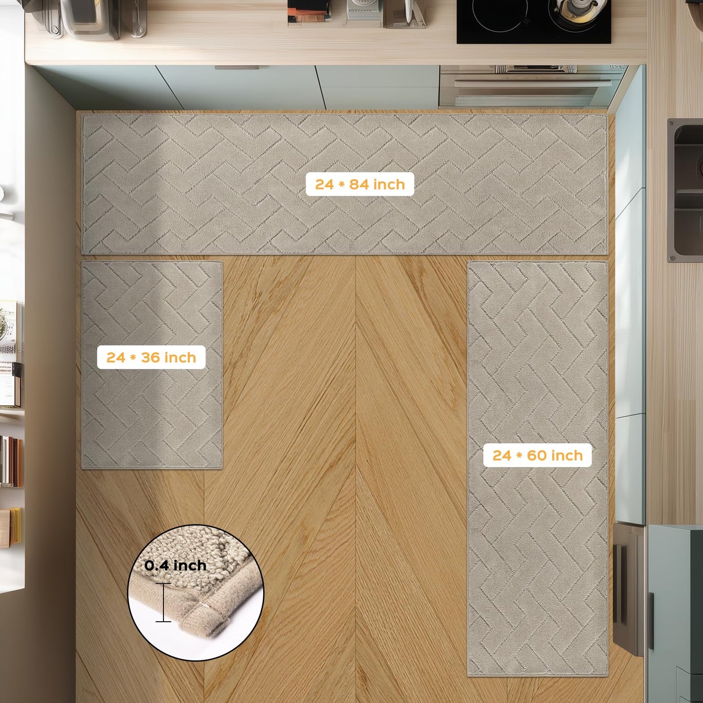 anllugs Machine Washable Kitchen Rugs 24" x 36", Non-Slip Kitchen Runner Rugs Mats for Floor, Absorbent Comfort Standing Mats for Kitchen, Sink, Laundry and Hallway, Taupe