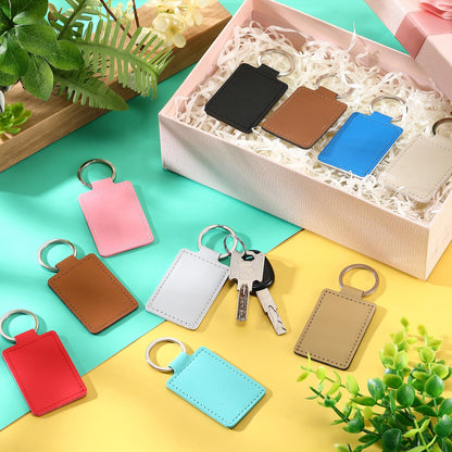 Wonderjune 50 Pcs PU Leather Keychain Blanks Bulk with 50 Rings Laser Engraving Blanks Keychain Kit for DIY Supplies Gifts(Multicolored)