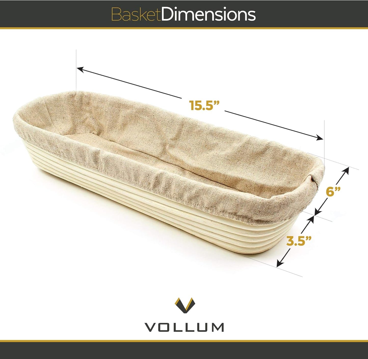 15.5 5.5 3.5 Banneton Bread Proofing Basket Handwoven Rattan Banneton for Artisan Sourdough, Includes Linen Liner