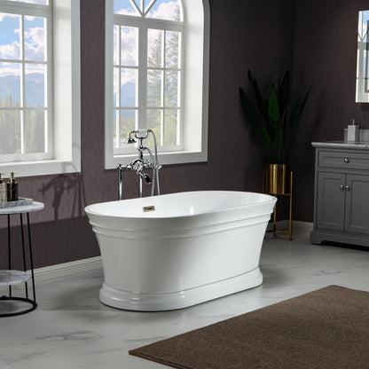 WOODBRIDGE 59 in. Freestanding Double Ended Acrylic Soaking Bathtub with Brushed Nickel Drain and Overflow, BTA1536-BN