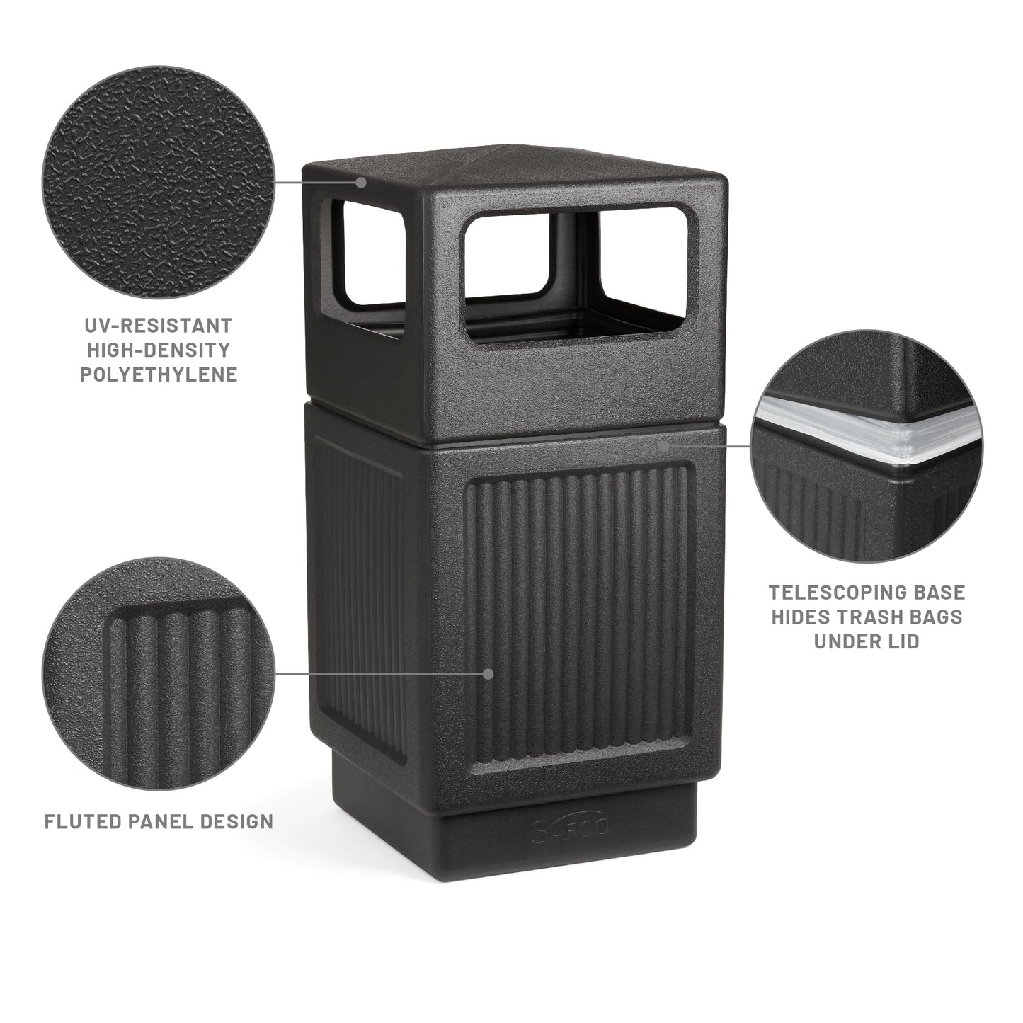 Safco Canmeleon Trash Can, 38 Gallons, Indoor and Outdoor Use, Durable & Weather-Resistant Commercial Garbage Can, Black