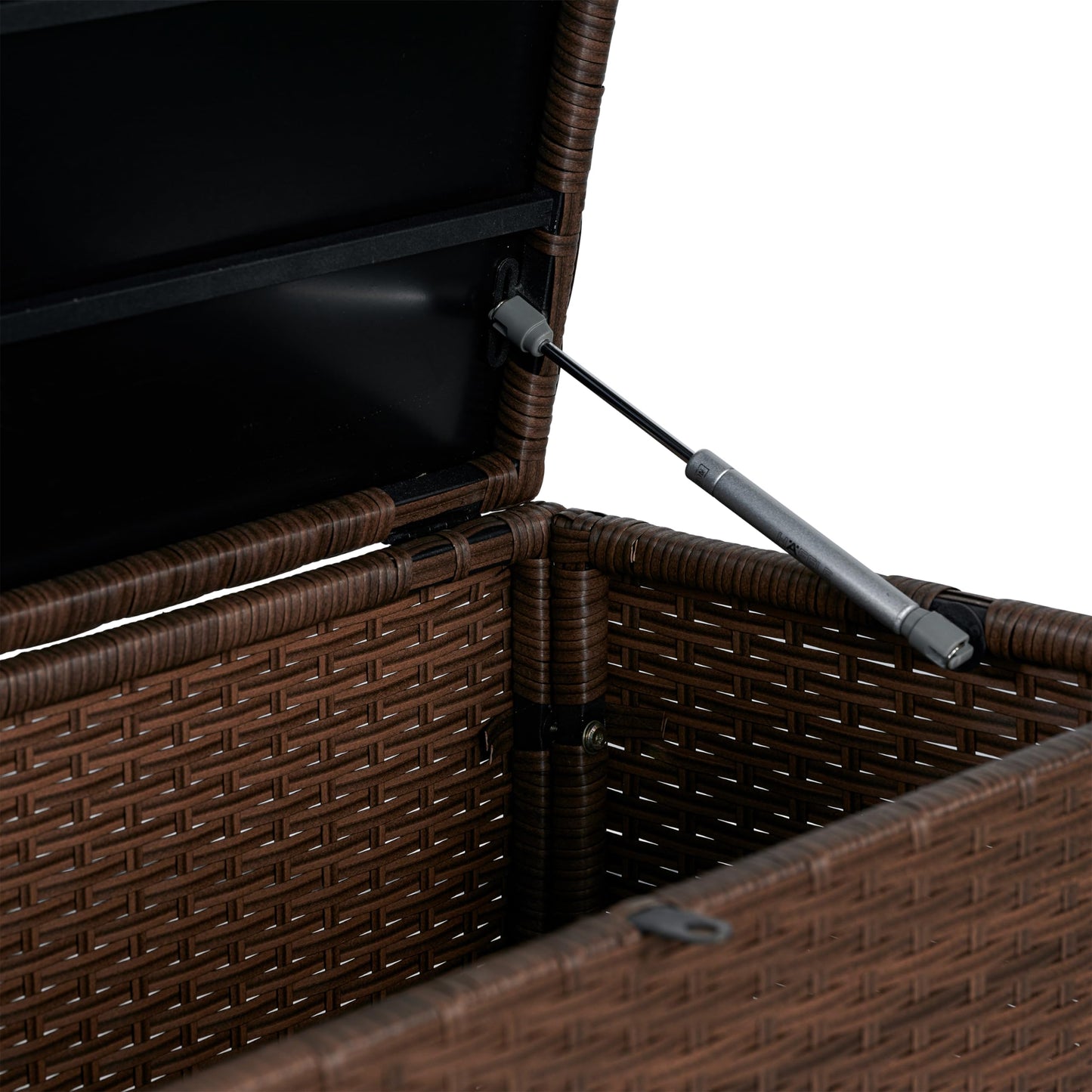 happimess TRK1002B Nino 59.06" Modern Minimalist Outdoor Faux Wicker Deck and Patio Storage Box, Brown, Soft-Close, for Package Delivery, Patio Furniture, Cushions, Gardening Tools, Pool Supplies