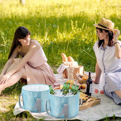 Reallnaive 2 Pcs Cooling Ice Bucket for Parties 15L Large Folding Cooler Capacity Foldable Ice Bucket with Storage Bag for Summer Party Keeping Drinks Tube for Cold or Warm for Camping Beach(Blue)
