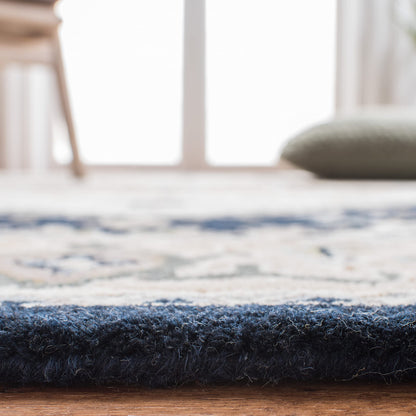 SAFAVIEH Heritage Collection Area Rug - 8' Square, Beige & Navy, Handmade Wool, Traditional Oriental Medallion Design, Ideal for Living Room, Bedroom, Dining Space (HG625D)